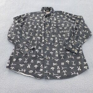 Barn Fly  Shirt Mens Large Long Sleeve Button Up All Over Print Western Cowboy